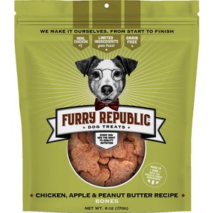 Furry Republic Bones Chicken, Apple & Peanut Butter Recipe Grain-Free Dog Treats, 6-oz bag
