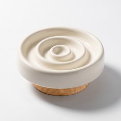 furrybaby Elevated Ceramic Dog & Cat Slow Feeder Bowl, 4-cup, Medium: 6.1 x 6.1 x 2.4-in, White