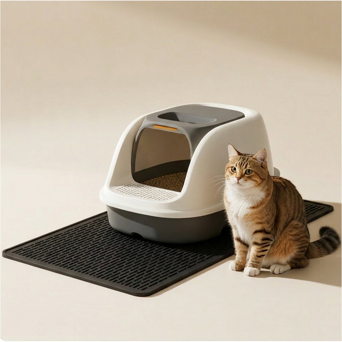 furrybaby Silicone Dash Pattern Cat Litter Mat, Black, 28 x 19.7-in
