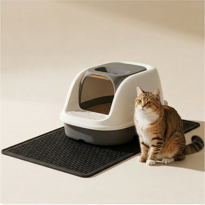 furrybaby furrybaby Silicone Dash Pattern Cat Litter Mat, Black, 28 x 19.7-in