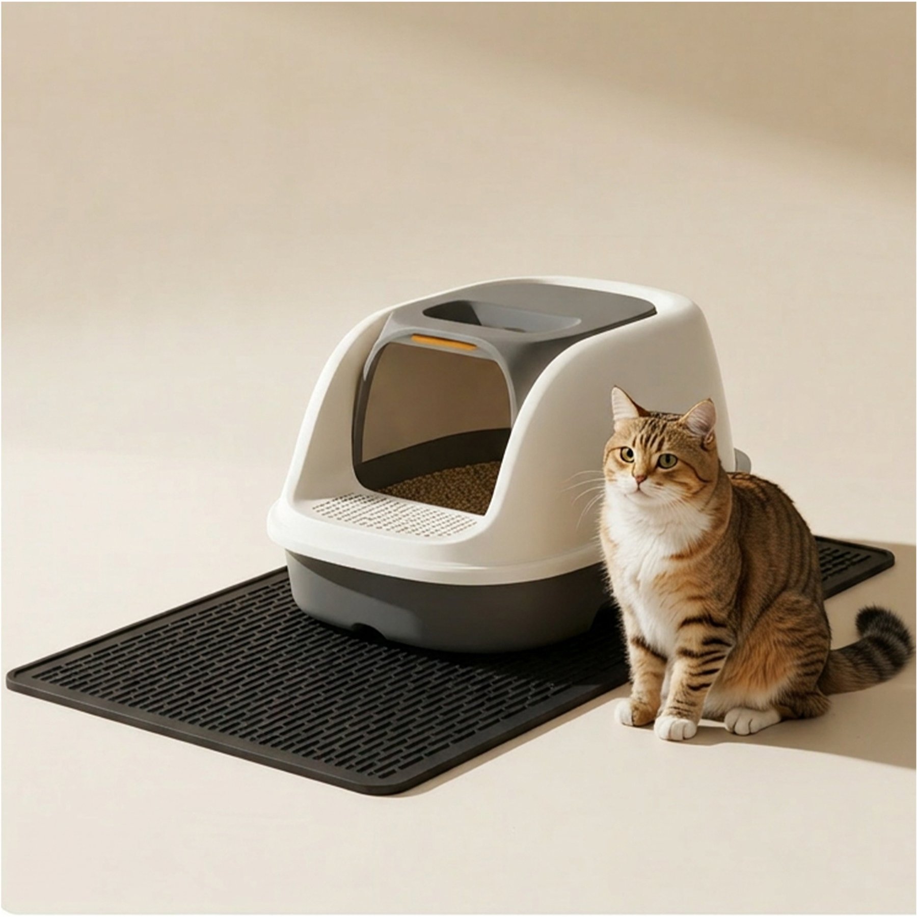 furrybaby Silicone Dash Pattern Cat Litter Mat, Black, 33.9 x 22-in