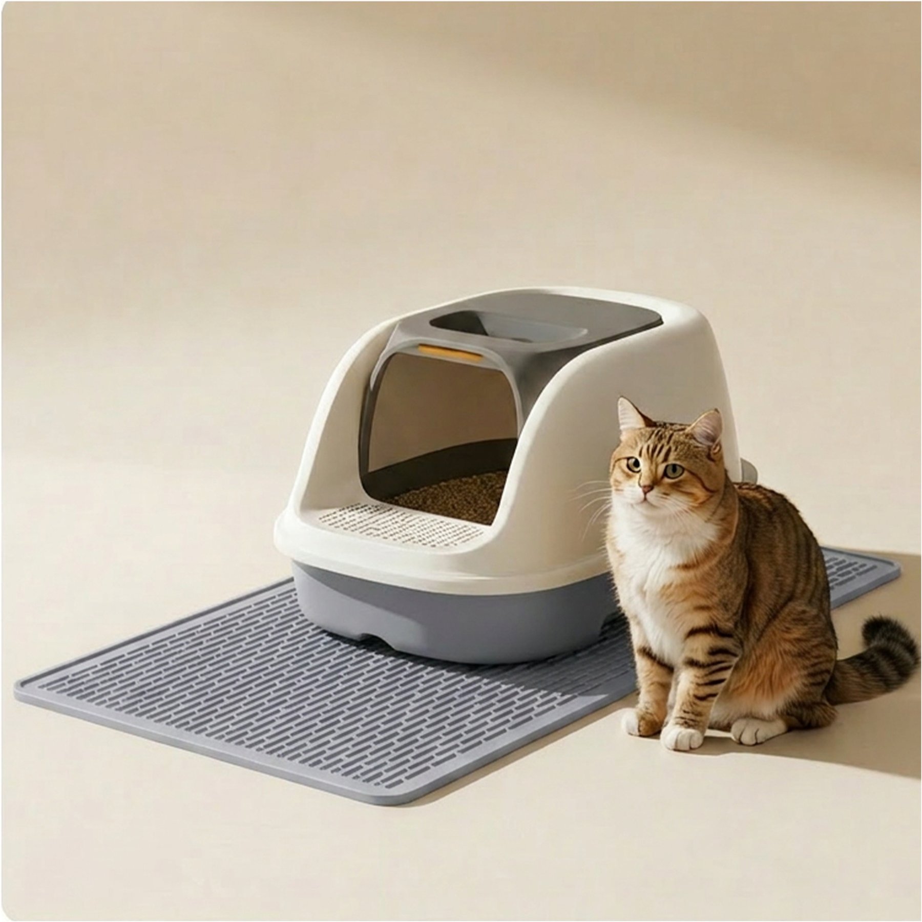 furrybaby Silicone Dash Pattern Cat Litter Mat, Grey, 28 x 19.7-in
