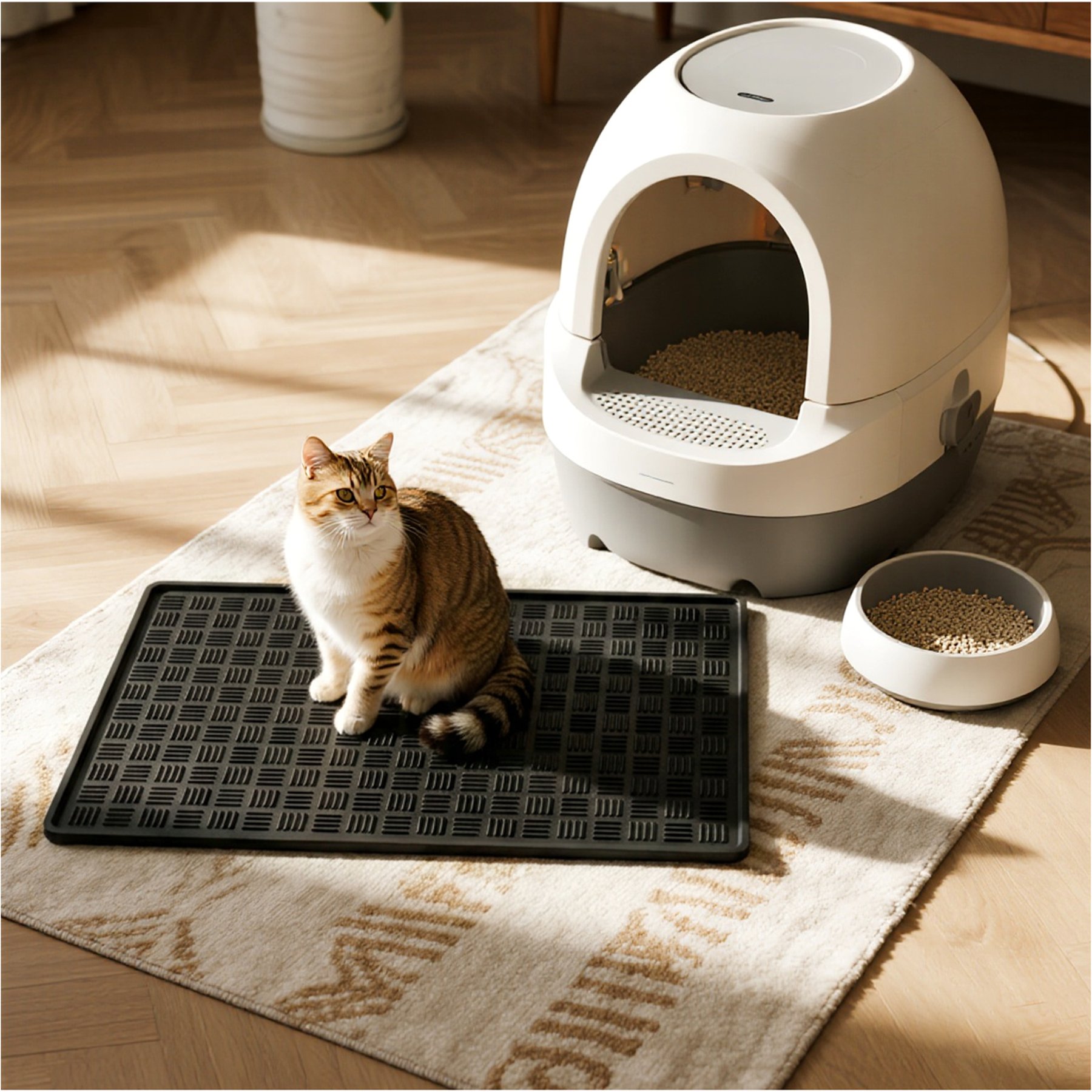 furrybaby Silicone Diamond Textured Waterproof & Non-Slip Cat Litter Mat, Black, 23.6 x 23.6-in