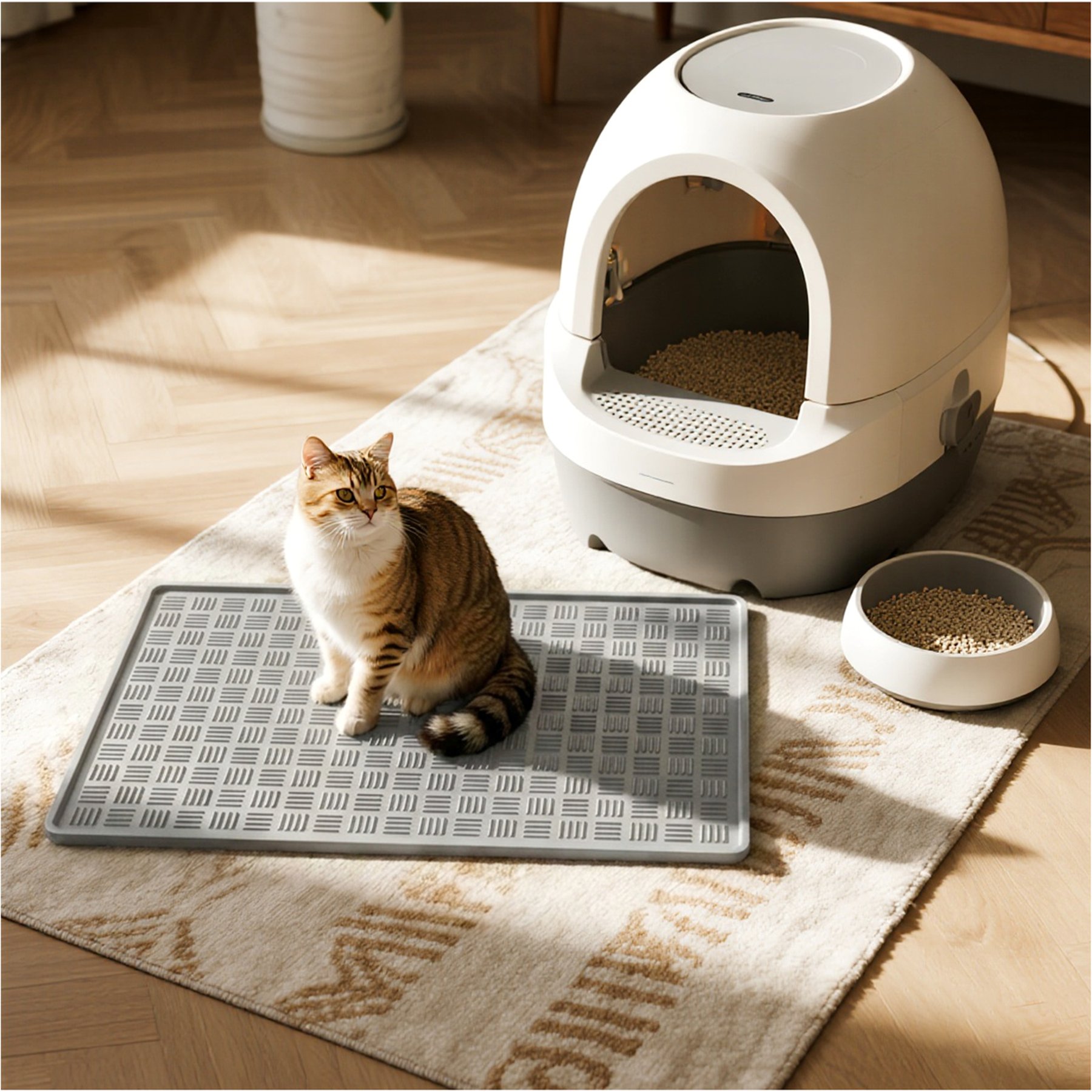 furrybaby Silicone Diamond Textured Waterproof & Non-Slip Cat Litter Mat, Grey, 23.6 x 23.6-in