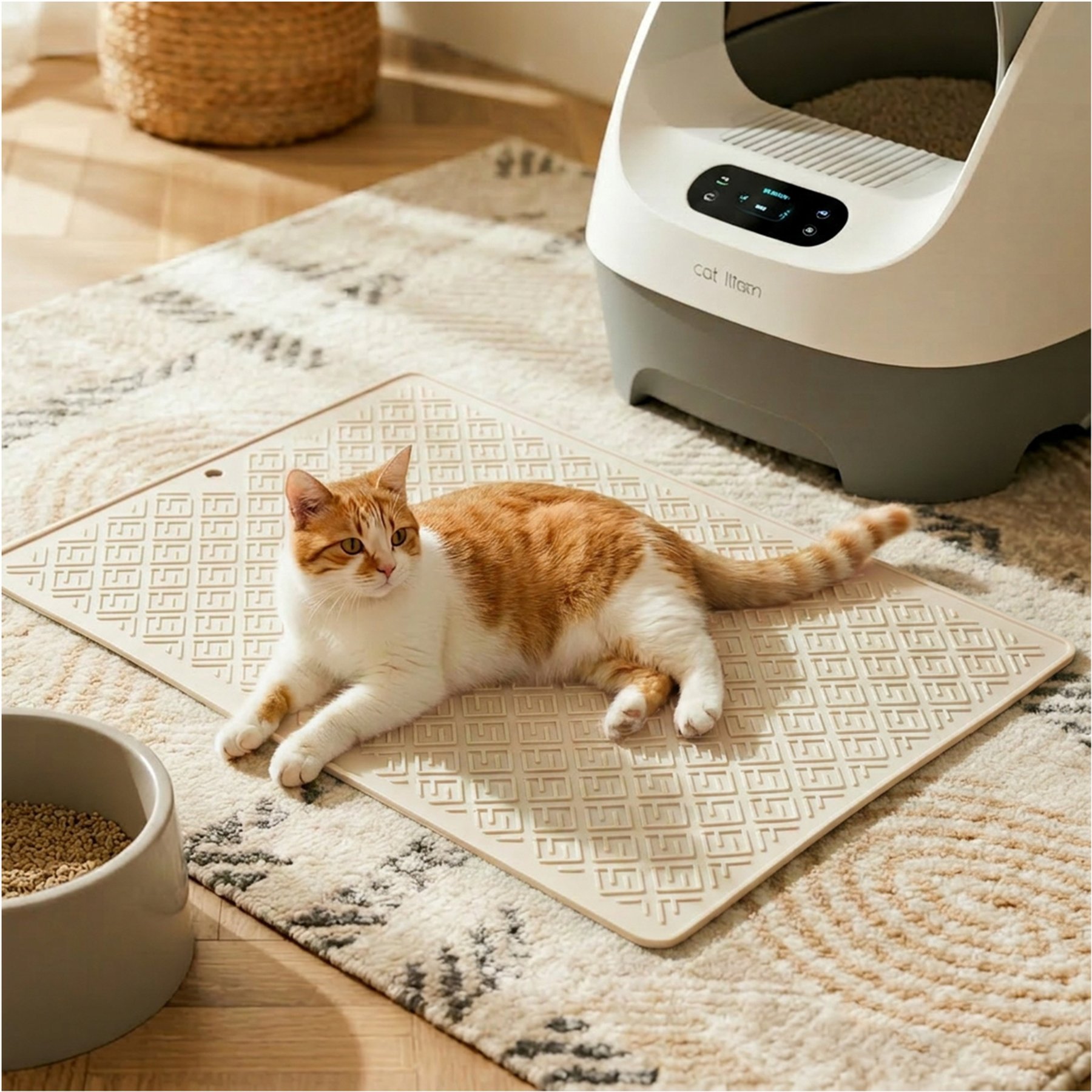 furrybaby Silicone Geometric Maze Pattern Waterproof & Non-Slip Cat Litter Mat, 19.7 x 27.6-in, White