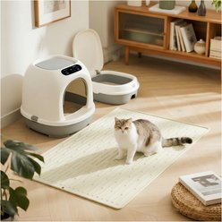 furrybaby Silicone Minimalist Lined Design Cat Litter Mat, 19.7 x 27.6-in, White