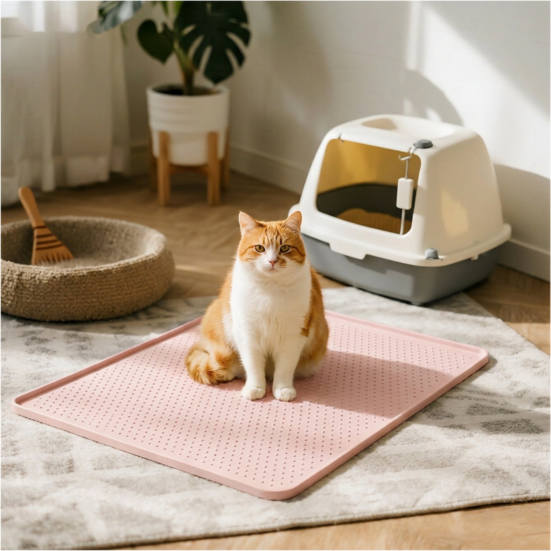 furrybaby Silicone Polka Dot Design Cat Litter Mat, Brown, 37.4 x 25.6-in