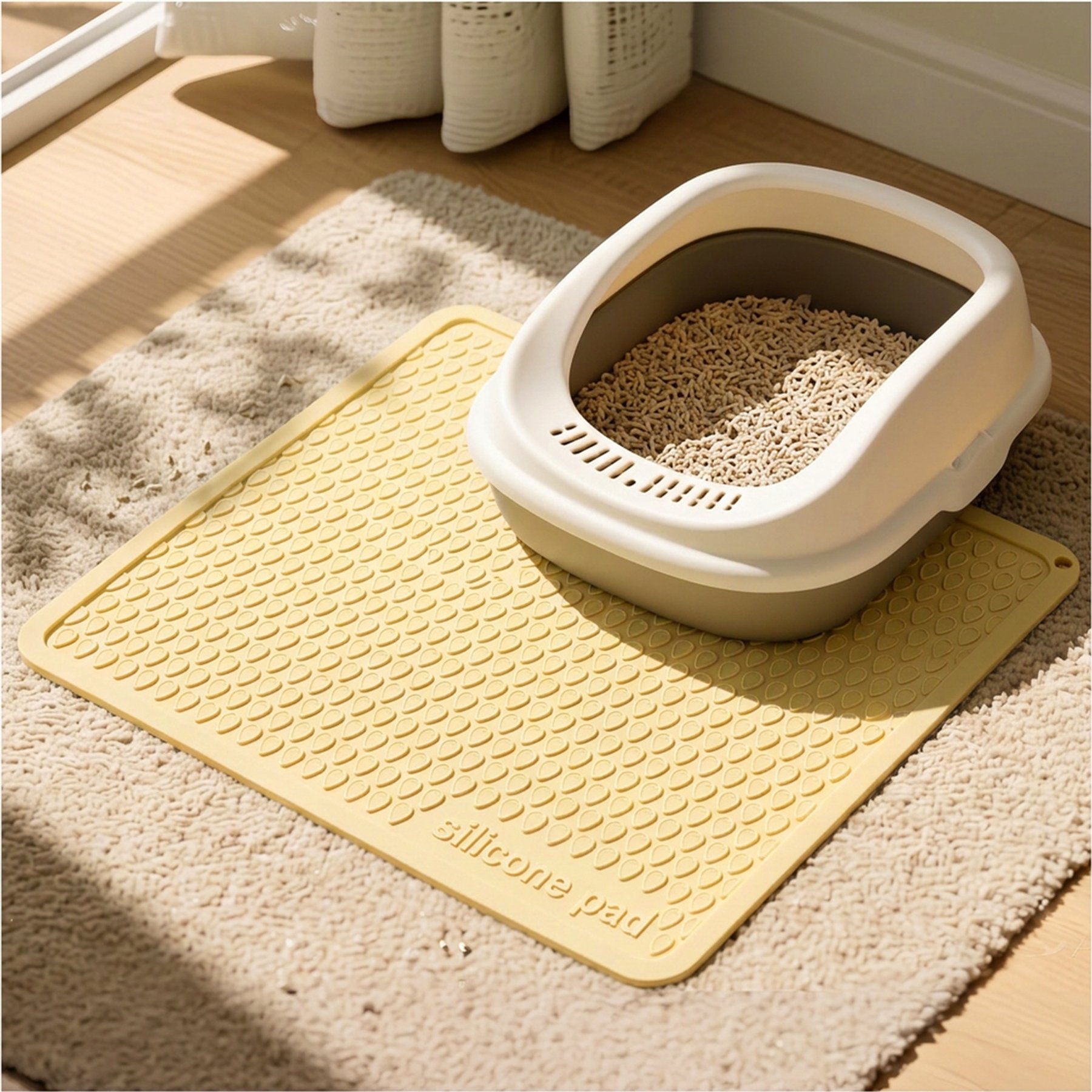 furrybaby Silicone Teardrop Pattern Cat Litter Mat, 15.7 x 23.6-in, Yellow