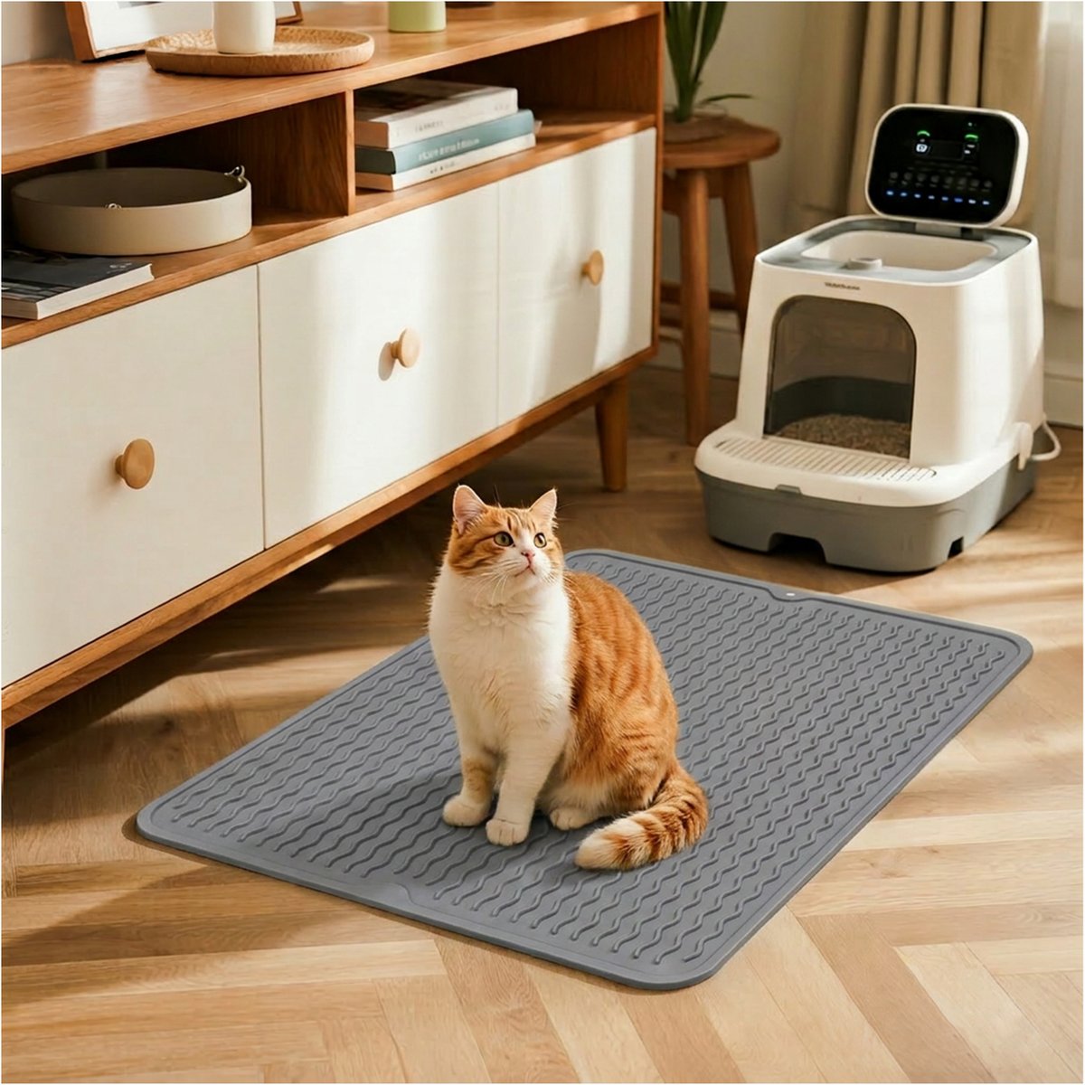 furrybaby Silicone Wave Pattern Cat Litter Mat, 17.7 x 15.7-in, Grey