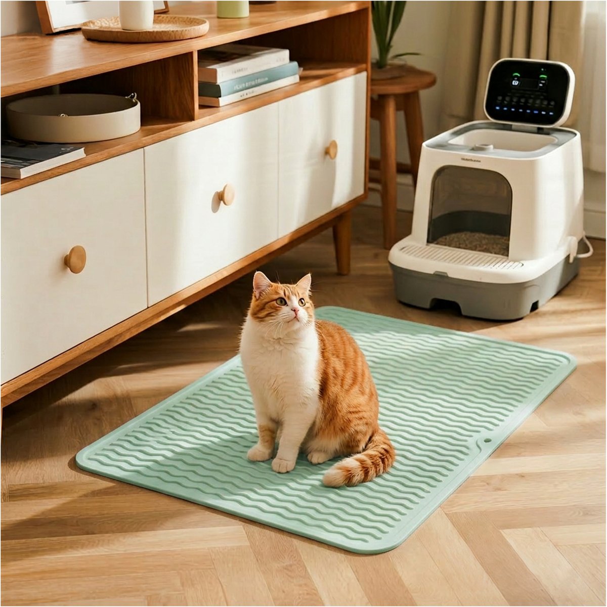 furrybaby Silicone Wave Pattern Cat Litter Mat, 17.7 x 15.7-in, Light Green