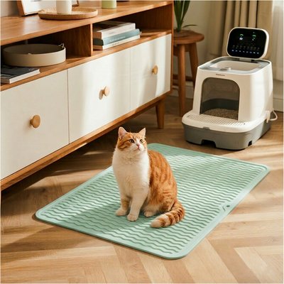 furrybaby furrybaby Silicone Wave Pattern Cat Litter Mat, 17.7 x 15.7-in, Light Green