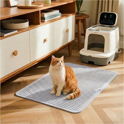 furrybaby furrybaby Silicone Wave Pattern Cat Litter Mat, 17.7 x 15.7-in, Light Grey