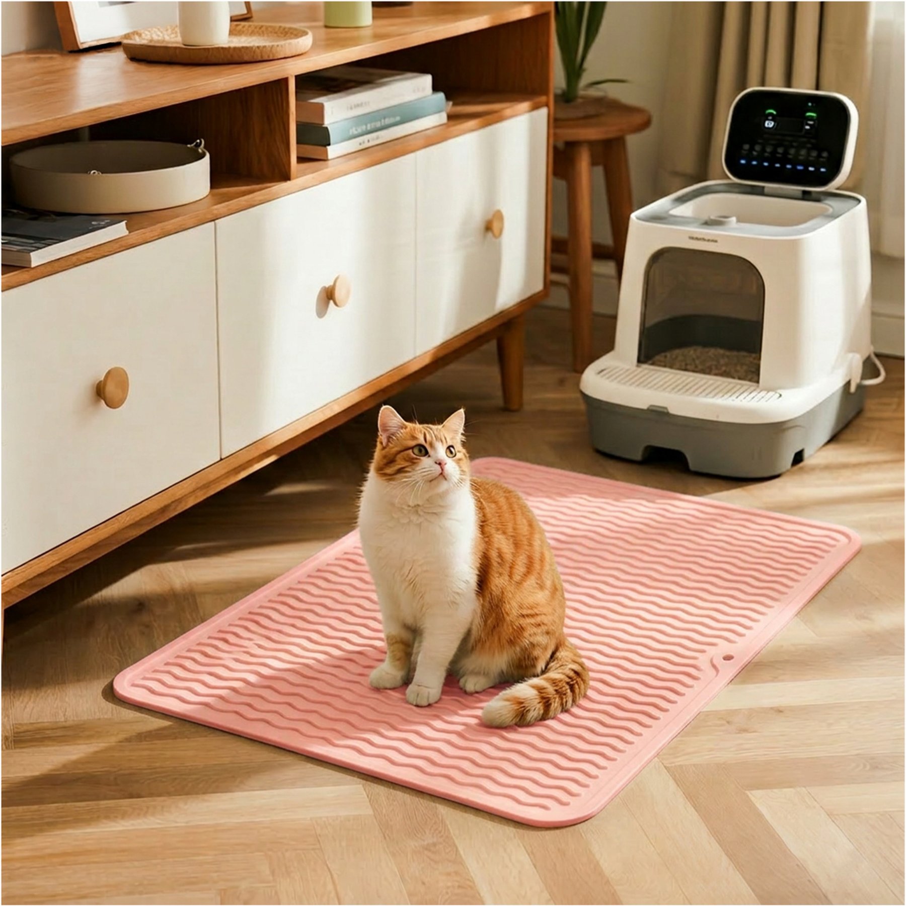 furrybaby Silicone Wave Pattern Cat Litter Mat, 17.7 x 15.7-in, Pink