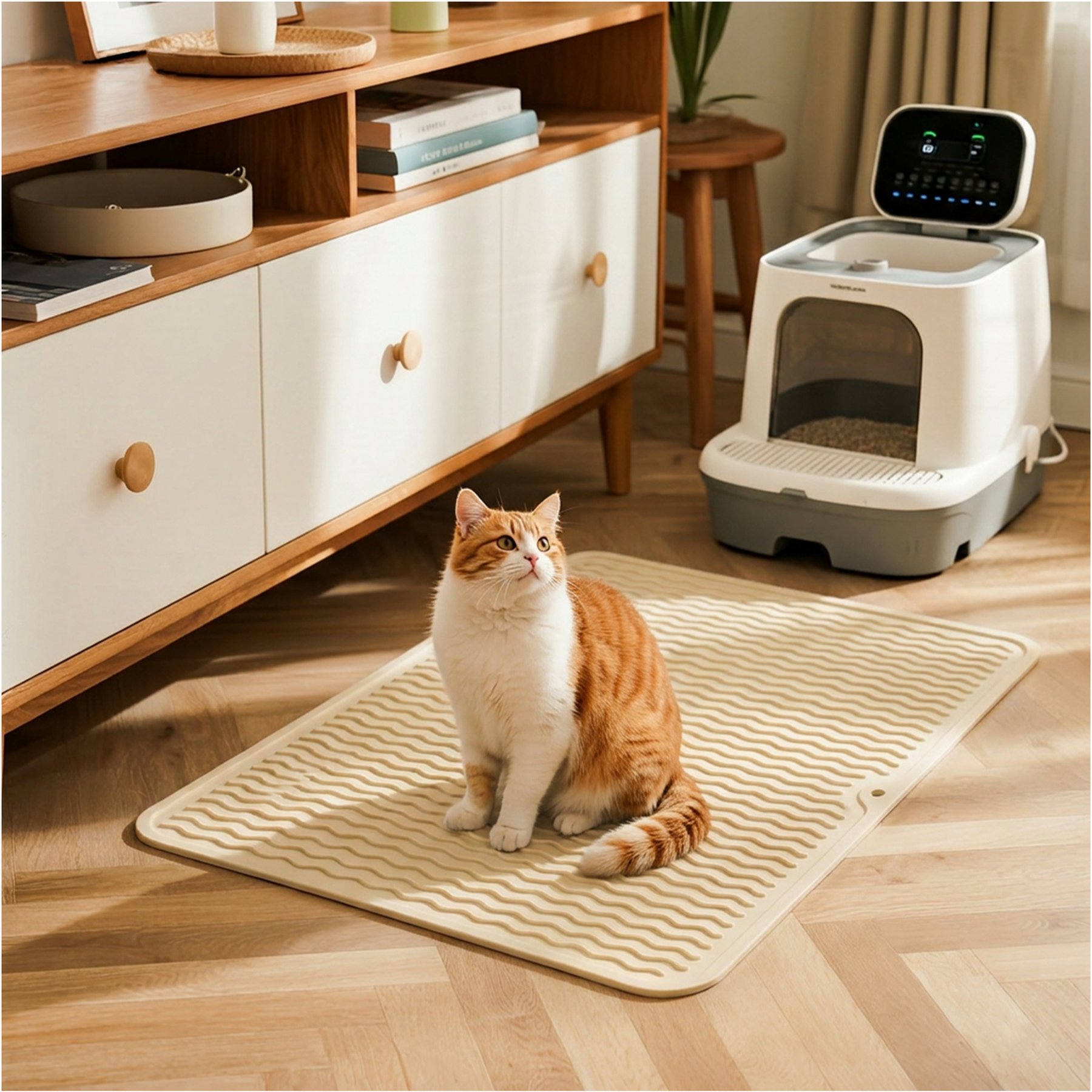 furrybaby Silicone Wave Pattern Cat Litter Mat, 17.7 x 15.7-in, Yellow