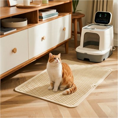 furrybaby furrybaby Silicone Wave Pattern Cat Litter Mat, 17.7 x 15.7-in, Yellow