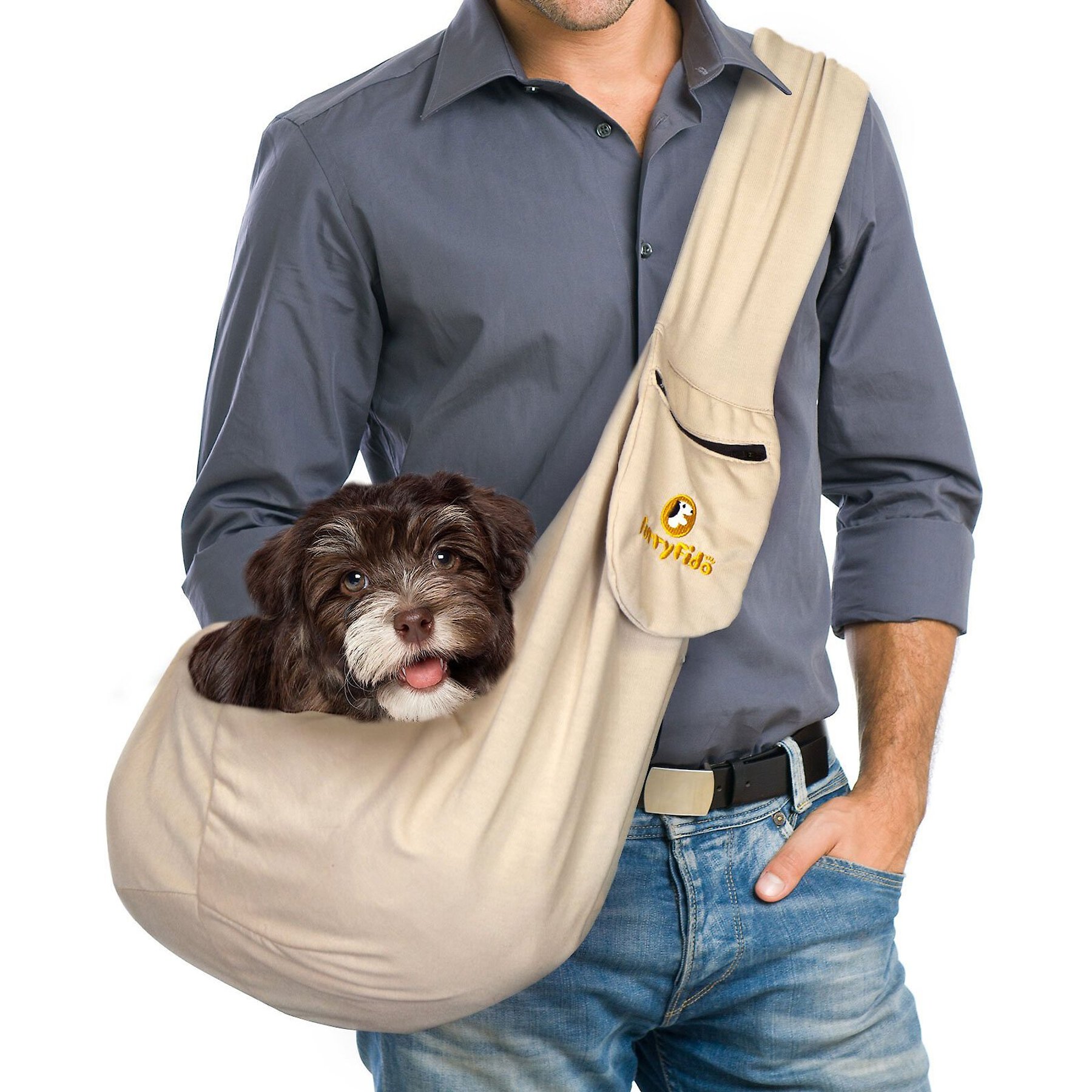 FurryFido Adjustable Dog & Cat Carrier Sling, Khaki