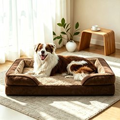 FURTIME C-Shaped Memory Foam Removable cover Orthopedic Bolster Sofa Dog Bed, Brown, Large
