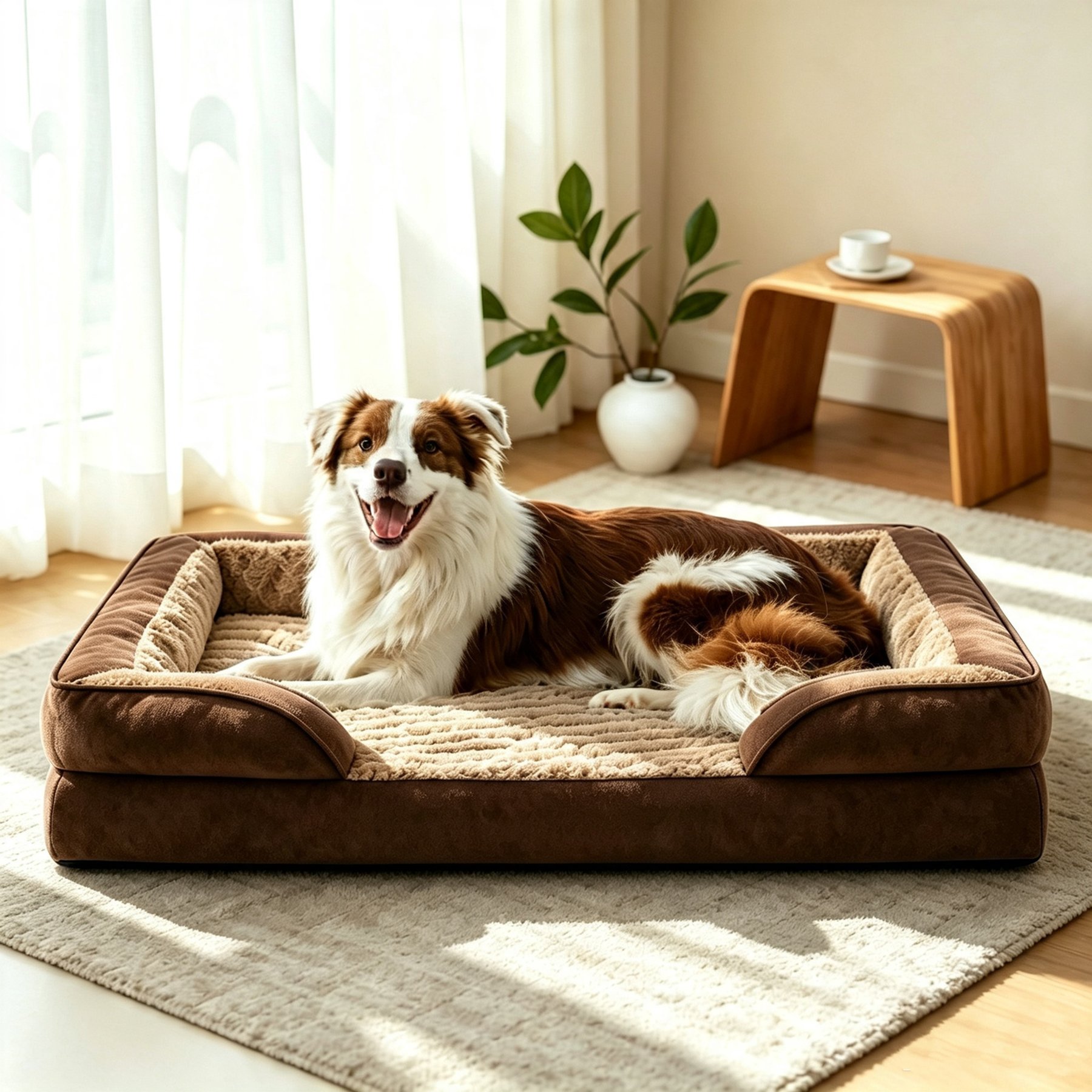 FURTIME C-Shaped Memory Foam Removable cover Orthopedic Bolster Sofa Dog Bed, Brown, Large