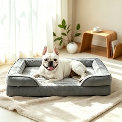 FURTIME C-Shaped Memory Foam Removable cover Orthopedic Bolster Sofa Dog Bed, Grey, Medium