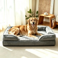 FURTIME C-Shaped Memory Foam Removable cover Orthopedic Bolster Sofa Dog Bed, Grey, X-Large
