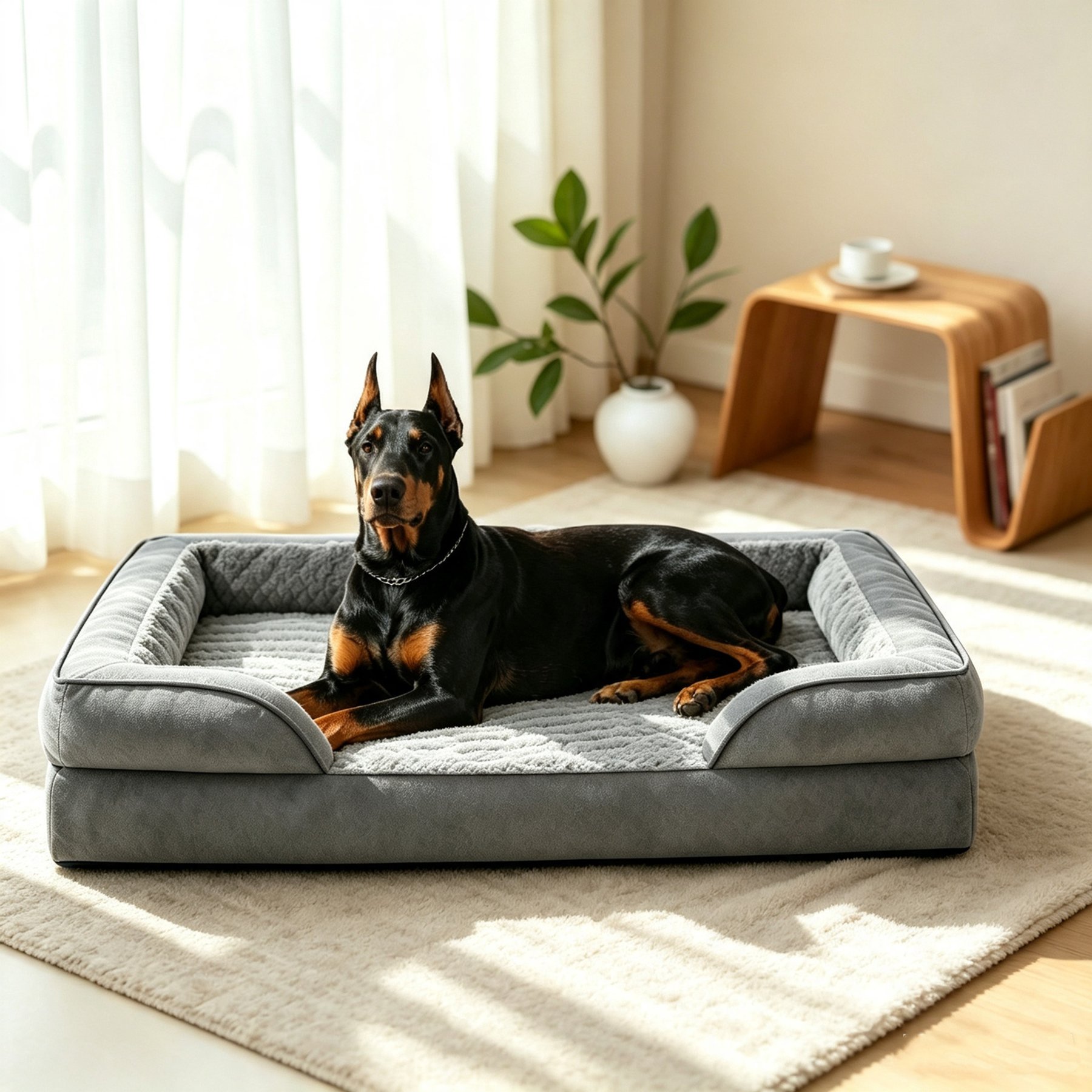 FURTIME C-Shaped Memory Foam Removable cover Orthopedic Bolster Sofa Dog Bed, Grey, XX-Large