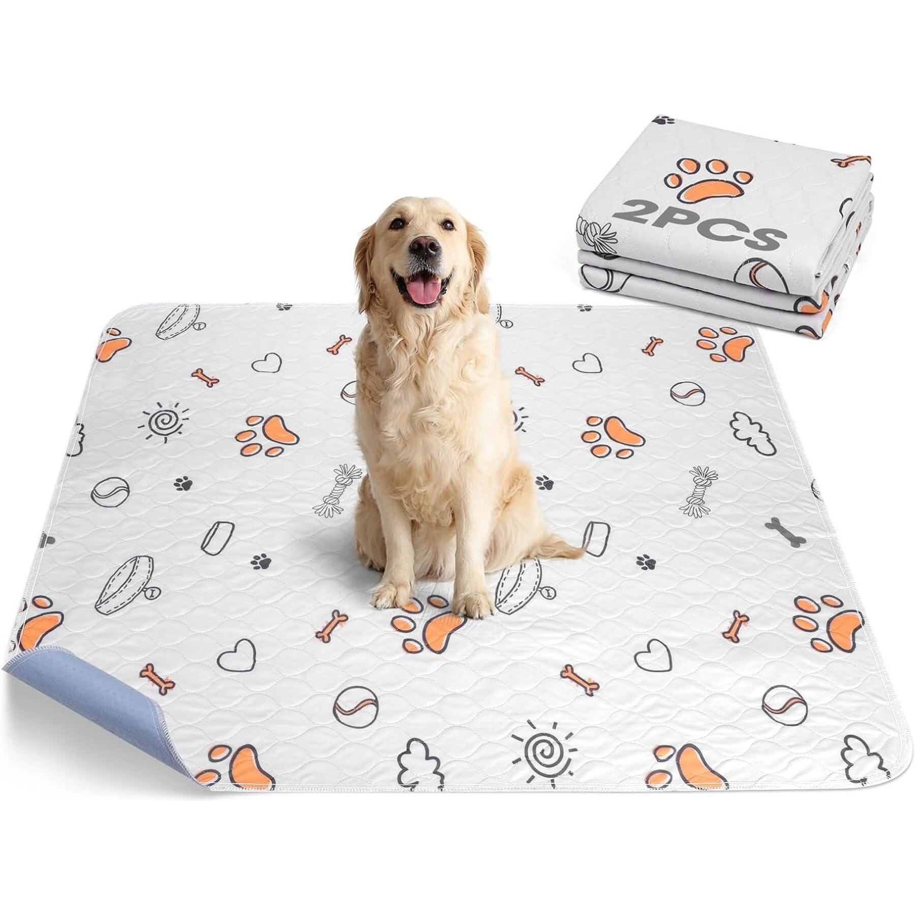 FURTIME Cute Paw Print Design Machine-Washable Dog Pee Pads, Gray, 2 count, 34 x 36-in