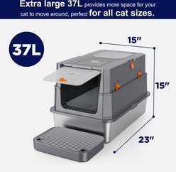 FURTIME Enclosed Stainless Steel Cat Litter Box with Scoop, X-Large, Dark Grey slide 2 of 6