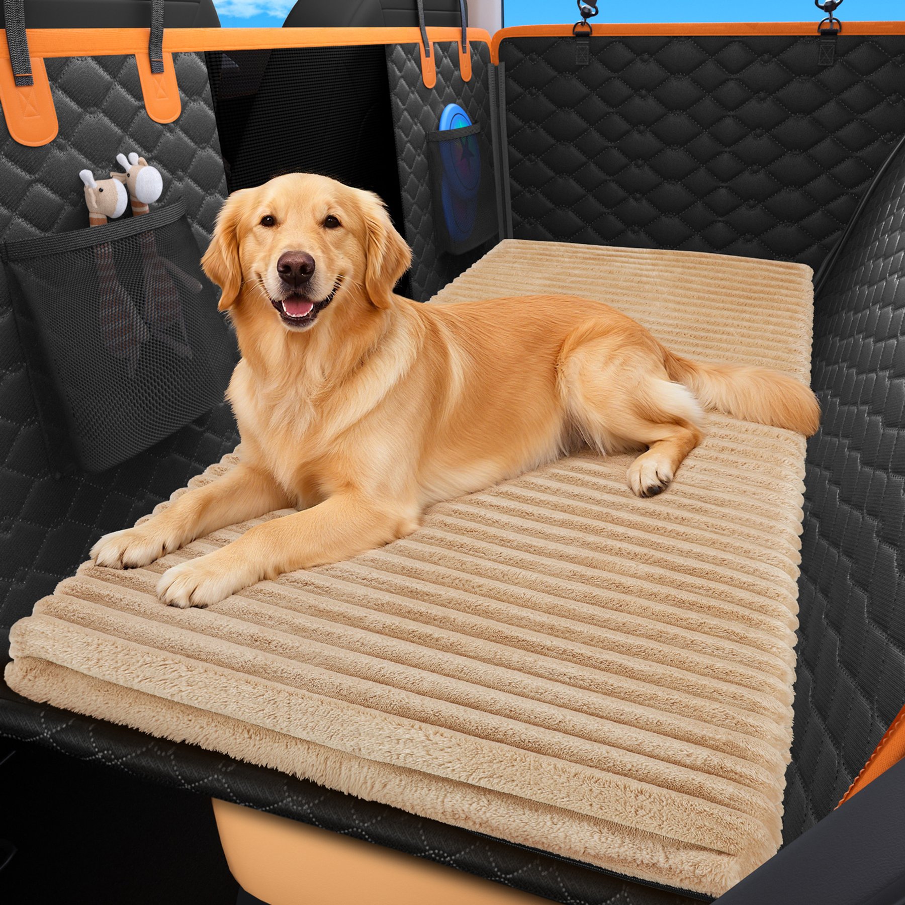 FURTIME Machine Washable Water-Resistant Backpack Dog Car Seat Cover for Backseat Extender, 52 x 24.8-in, Brown