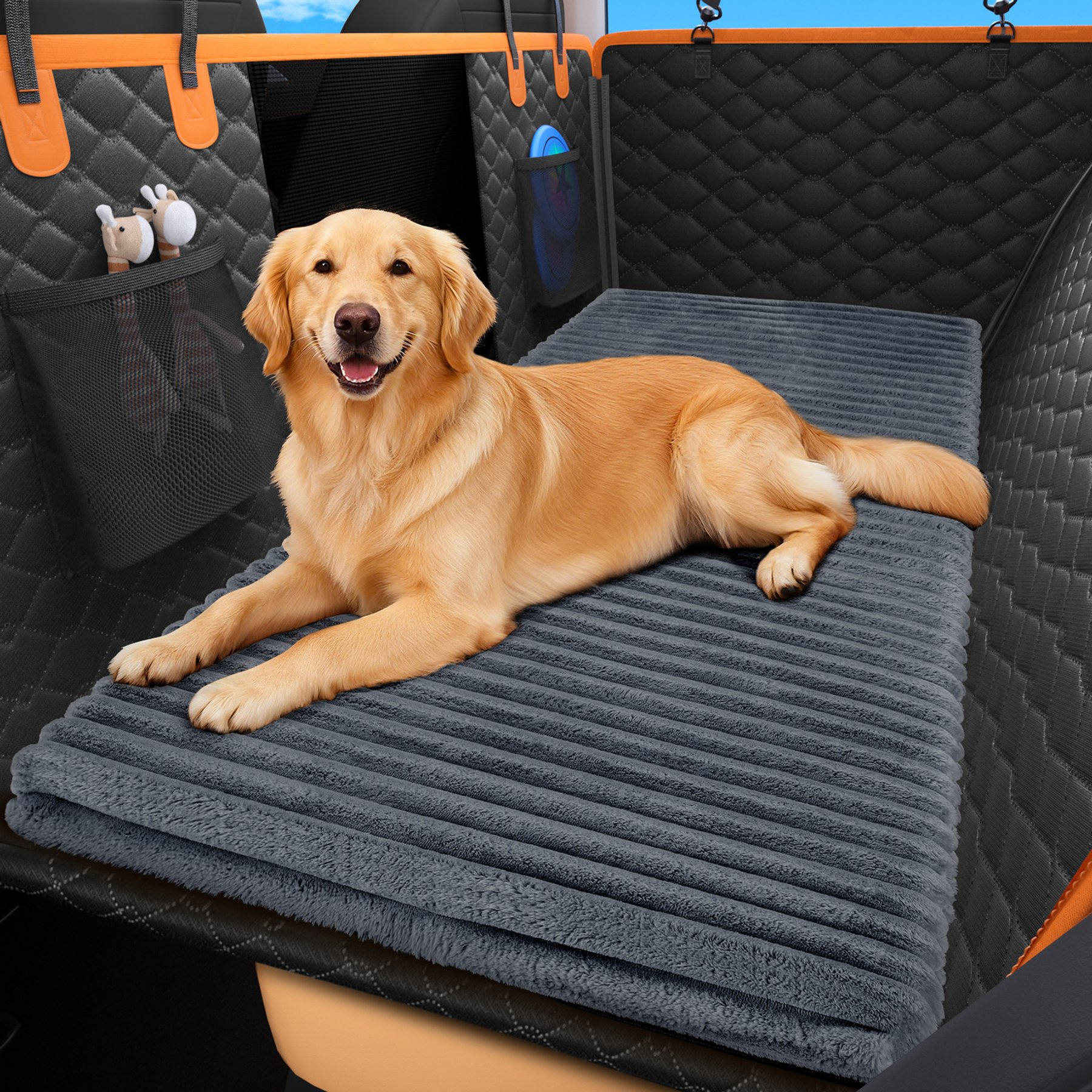 FURTIME Machine Washable Water-Resistant Backpack Dog Car Seat Cover for Backseat Extender, 52 x 24.8-in, Grey
