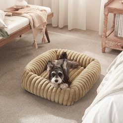 FURTIME Square Raised with Non-Slip Bottom, Removable Cover Bolster Dog Bed, Beige, Medium Plus: 30-in