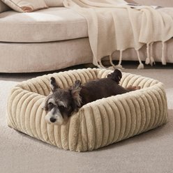 FURTIME Square Raised with Non-Slip Bottom, Removable Cover Bolster Dog Bed, Beige, Small: 20-in