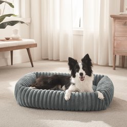 FURTIME Square Raised with Non-Slip Bottom, Removable Cover Bolster Dog Bed, Grey, Medium Plus: 30-in