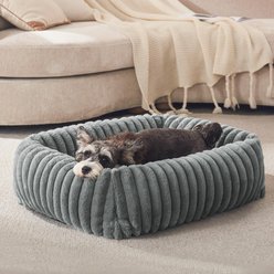 FURTIME Square Raised with Non-Slip Bottom, Removable Cover Bolster Dog Bed, Grey, Small: 20-in