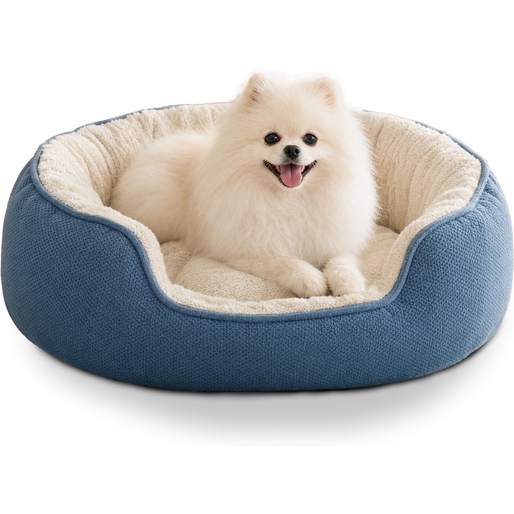 Furvii Essential Dutch Velvet Calming Orthopedic Donut Cuddler Bolster Dog Bed, Medium, Blue