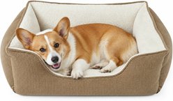 Furvii ESSENTIAL Niblet Velvet Calming Orthopedic Square Cuddler Dog Bed, Medium, Brown