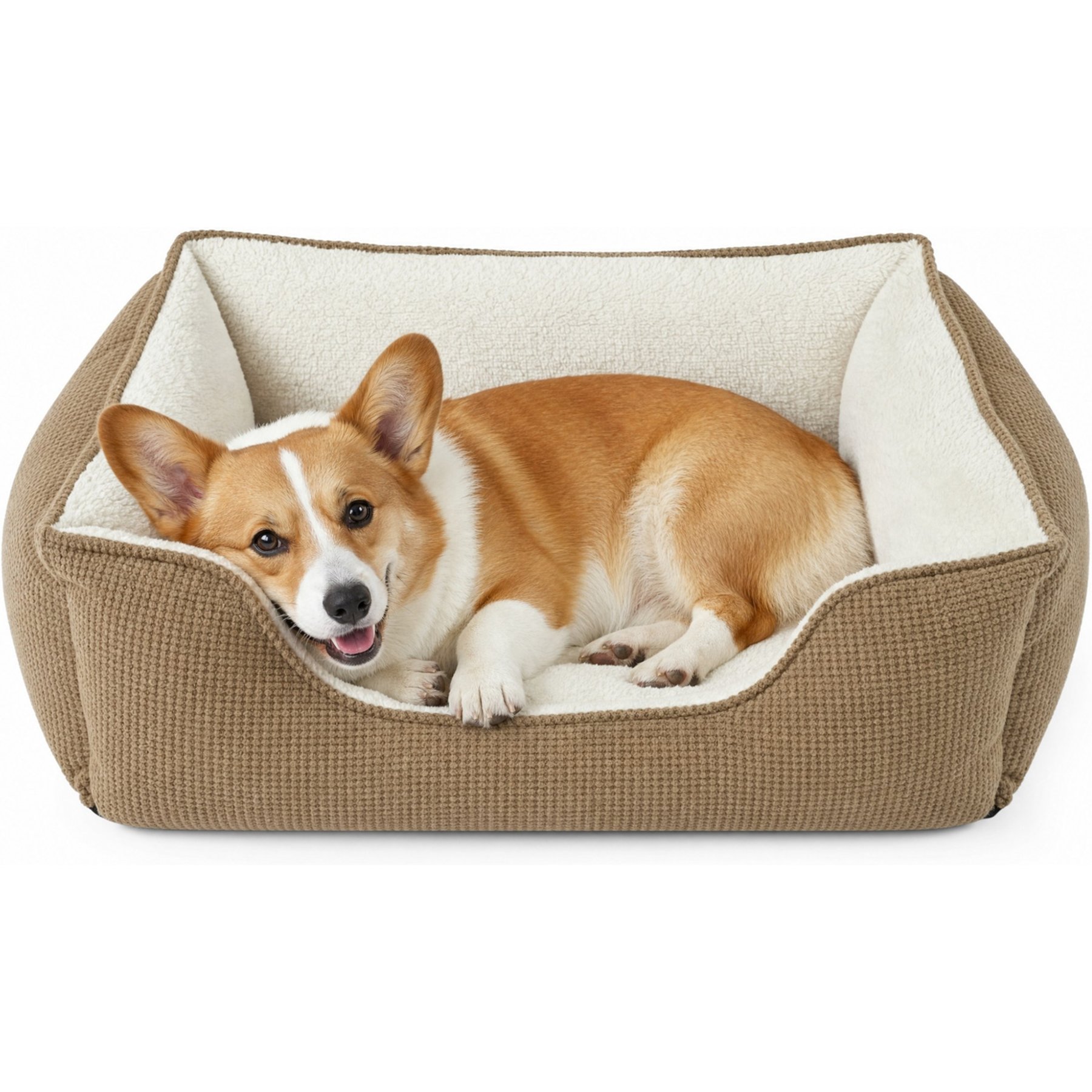 Furvii ESSENTIAL Niblet Velvet Calming Orthopedic Square Cuddler Dog Bed, Medium, Brown