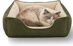 Furvii ESSENTIAL Niblet Velvet Calming Orthopedic Square Cuddler Dog Bed, Medium, Olive Green