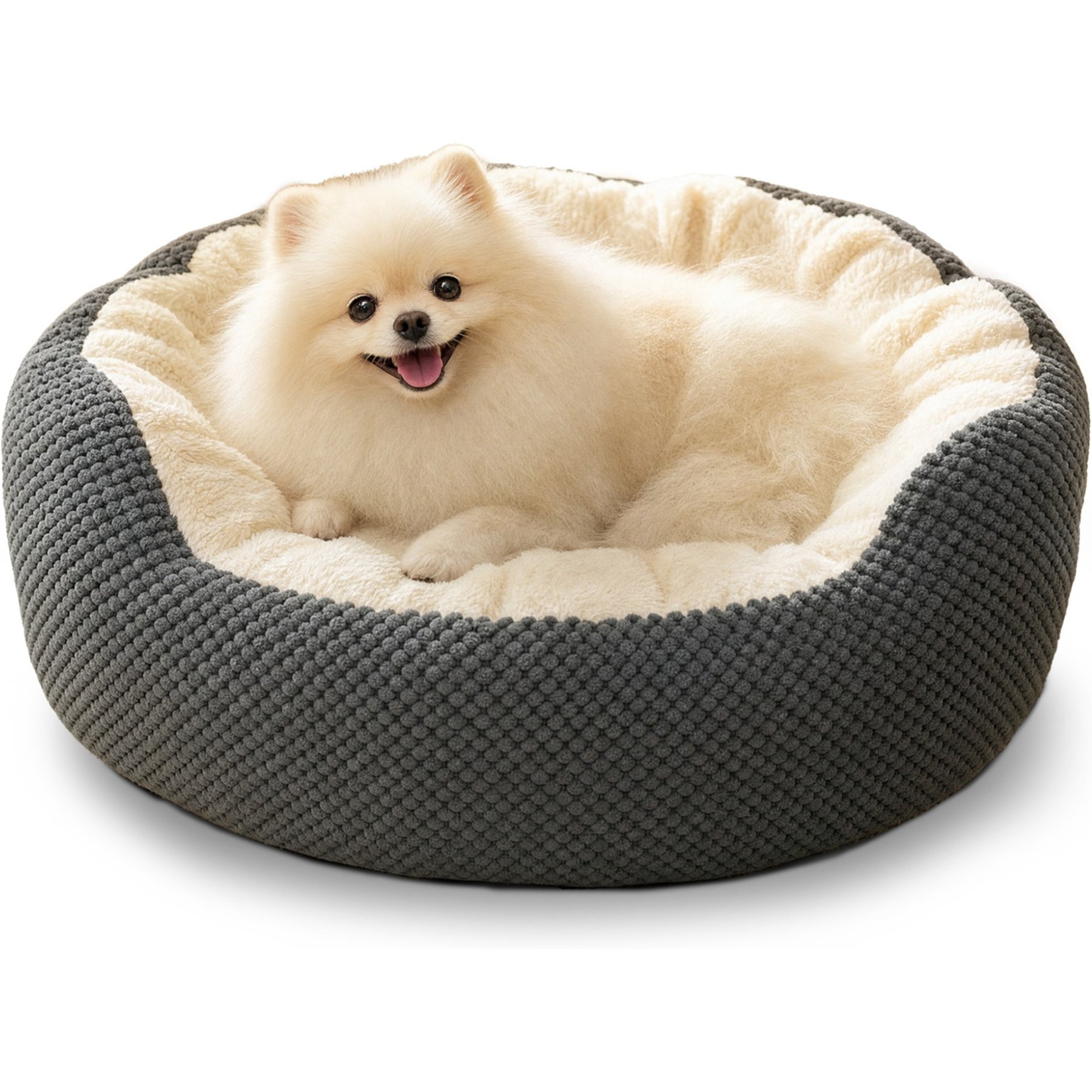 Furvii Essential Pineapple Velvet Calming Orthopedic Donut Cuddler Bolster Dog Bed, Medium, Deep Gray