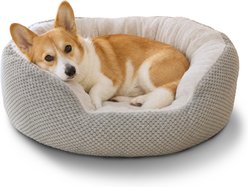 Furvii Essential Pineapple Velvet Calming Orthopedic Donut Cuddler Bolster Dog Bed, Medium, Silver Gray