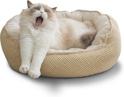 Furvii ESSENTIAL Pineapple Velvet Calming Orthopedic Donut Cuddler Dog Bed, Beige, Medium