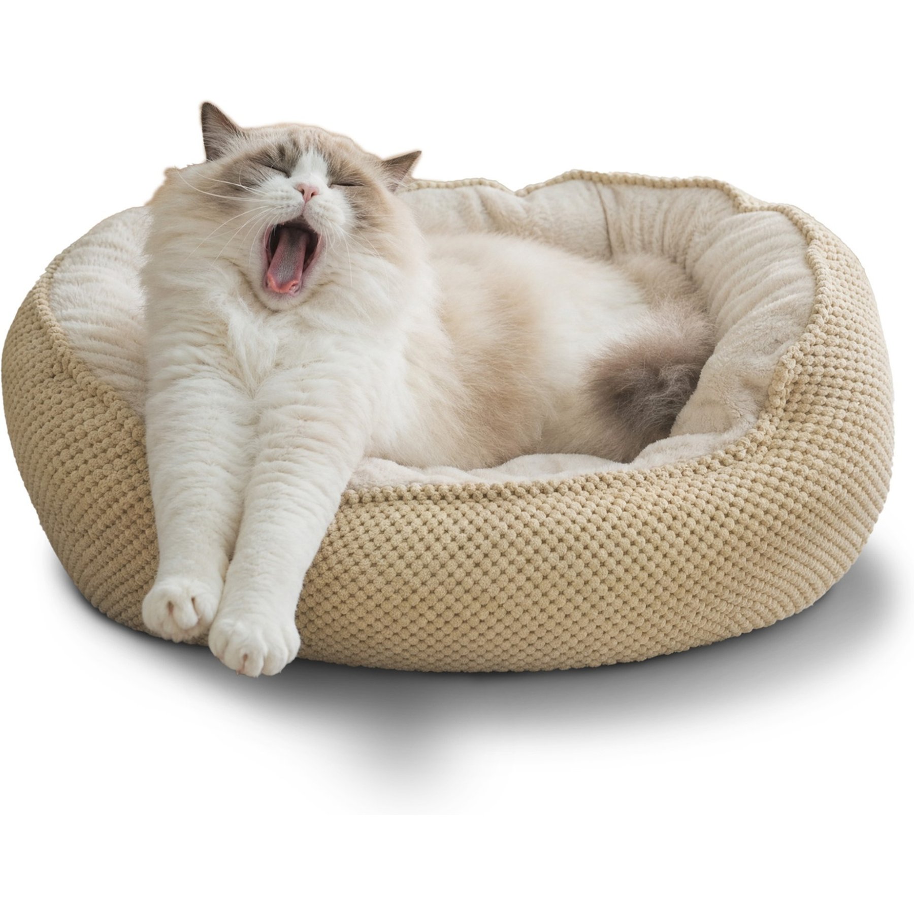Furvii ESSENTIAL Pineapple Velvet Calming Orthopedic Donut Cuddler Dog Bed, Beige, Medium