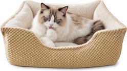 Furvii ESSENTIAL Pineapple Velvet Calming Orthopedic Square Cuddler Dog Bed, Medium, Beige