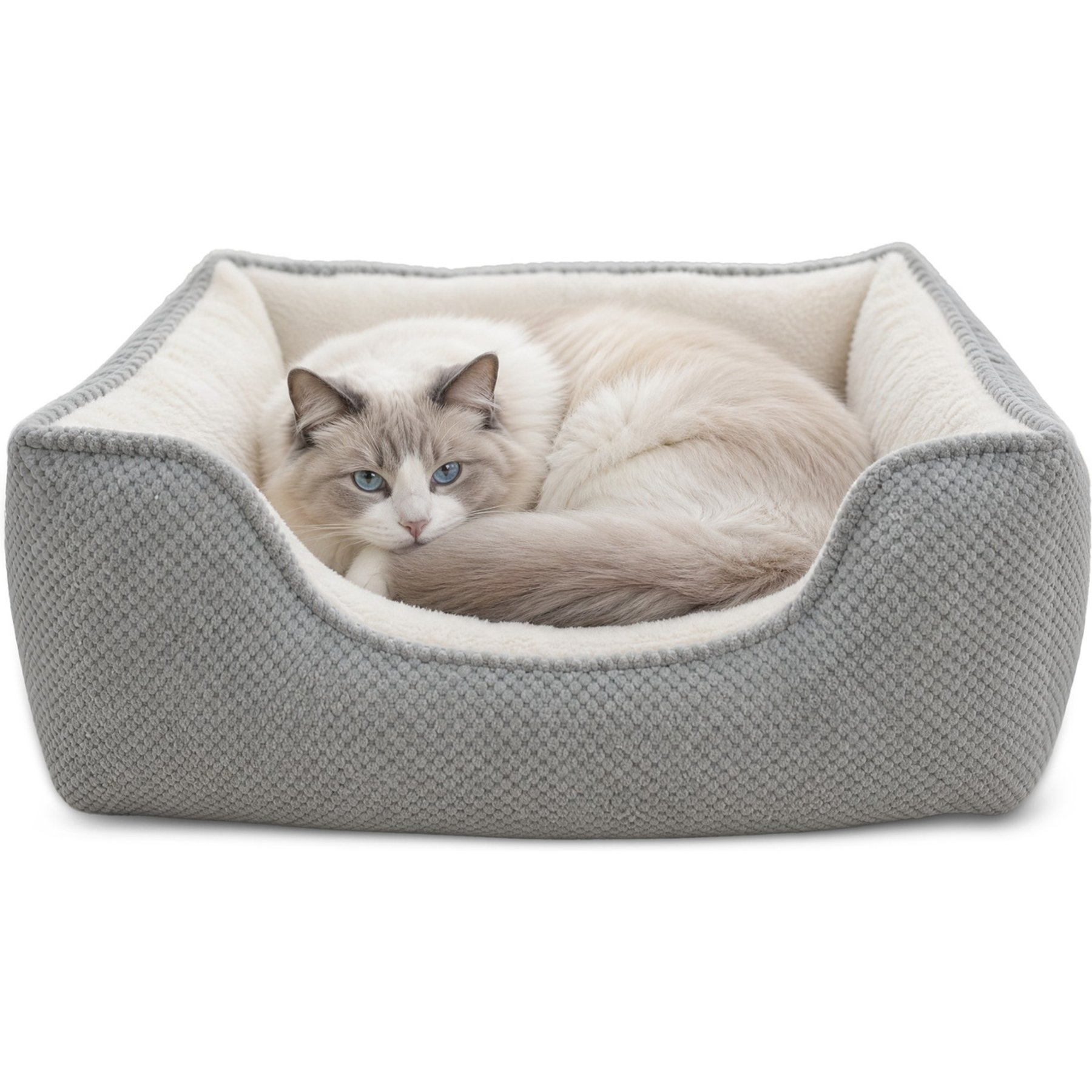 Furvii ESSENTIAL Pineapple Velvet Calming Orthopedic Square Cuddler Dog Bed, Medium, Light Gray