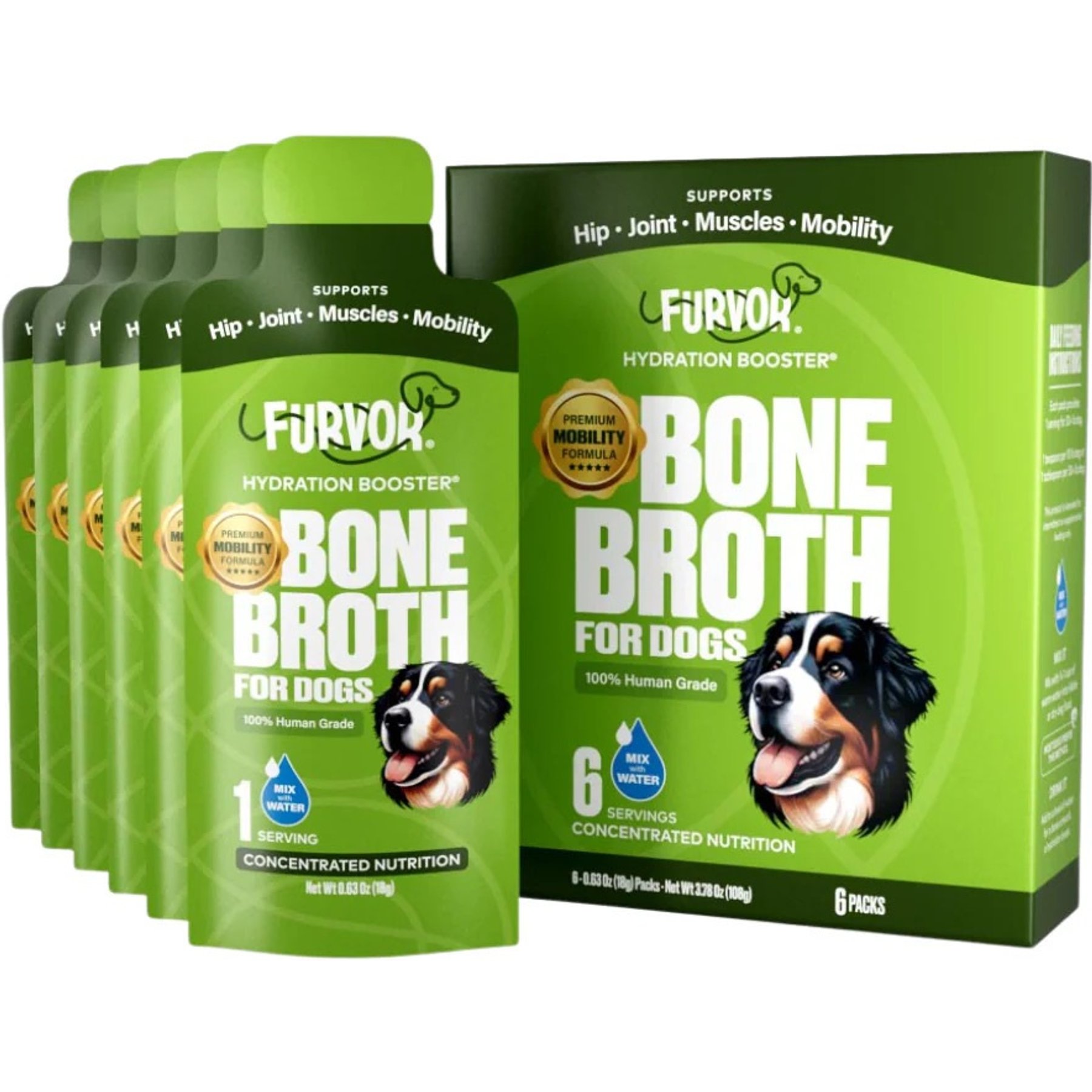 Furvor Advanced Mobility Beef Concentrated Digestive Health High-Protein Liquid Dog Food Topper, 0.64-oz pouch, 18 count