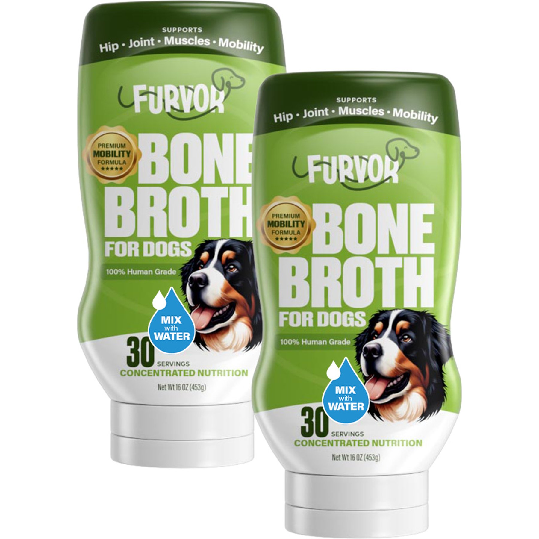 Furvor Advanced Mobility Beef Concentrated Digestive Health High-Protein Liquid Dog Food Topper, 16-oz bottle, 2 count