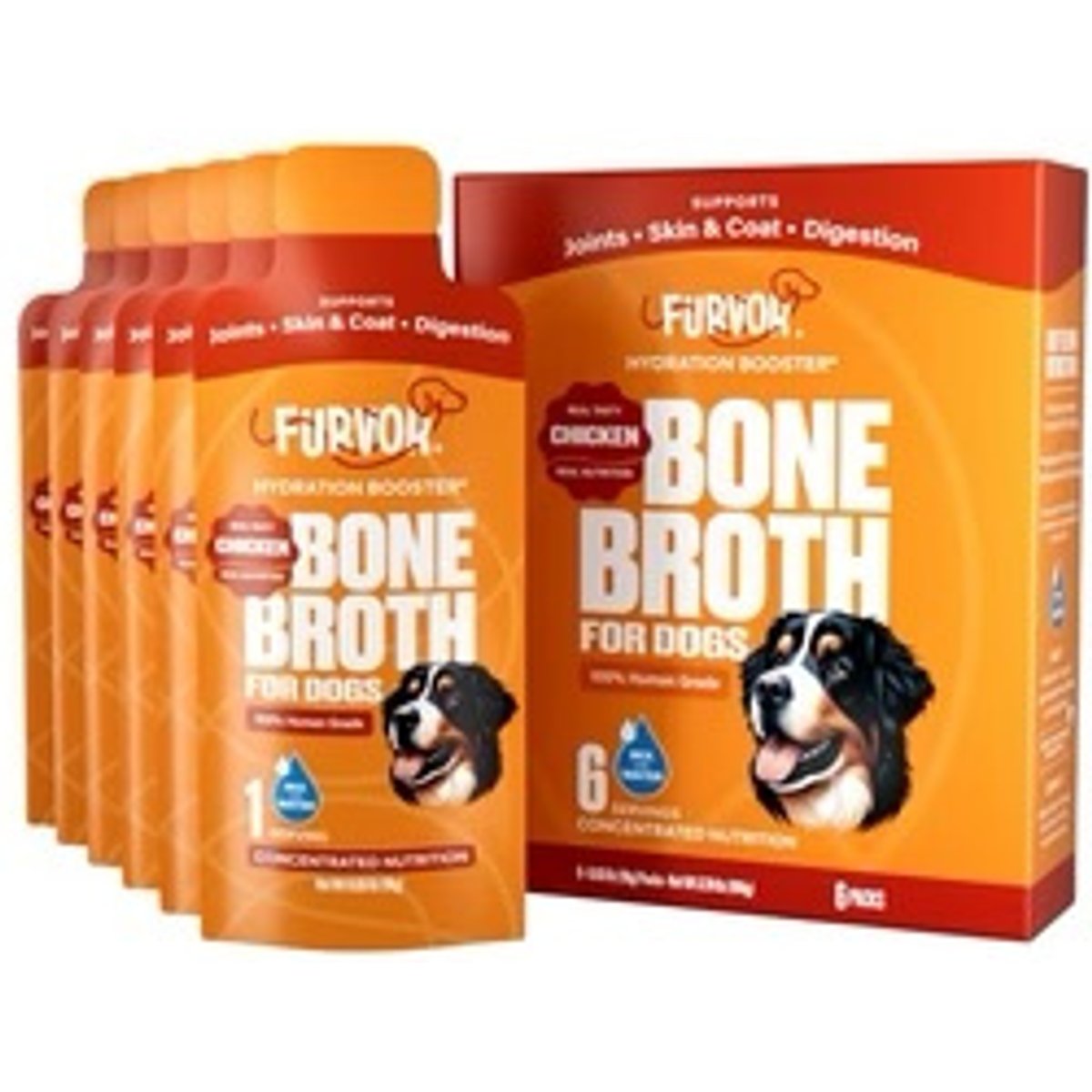 Furvor Chicken Concentrated Bone Broth Digestive Health High-Protein Liquid Dog Food Topper, 0.64-oz pouch, 18 count