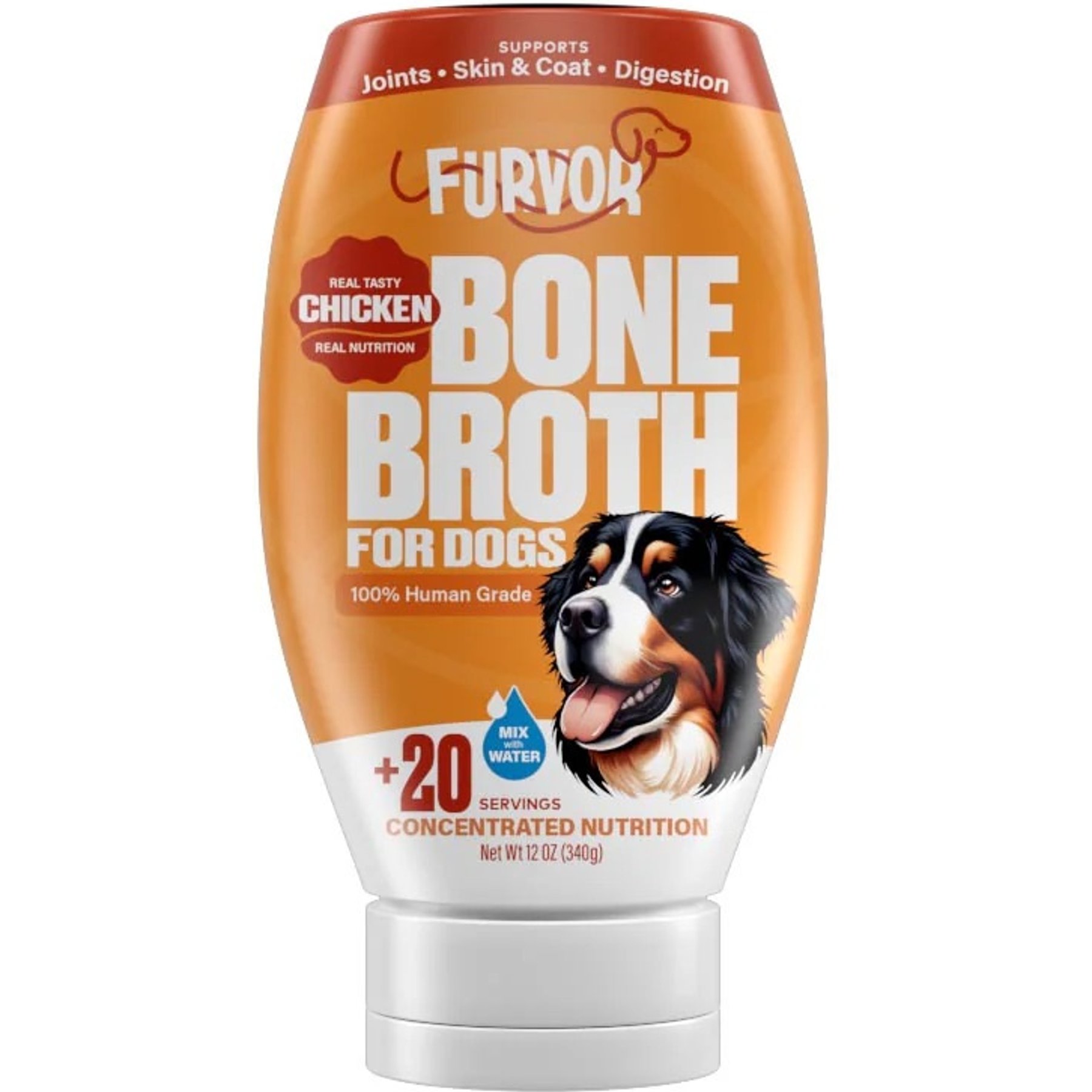 Furvor Chicken Concentrated Bone Broth Digestive Health High-Protein Liquid Dog Food Topper, 12-oz bottle