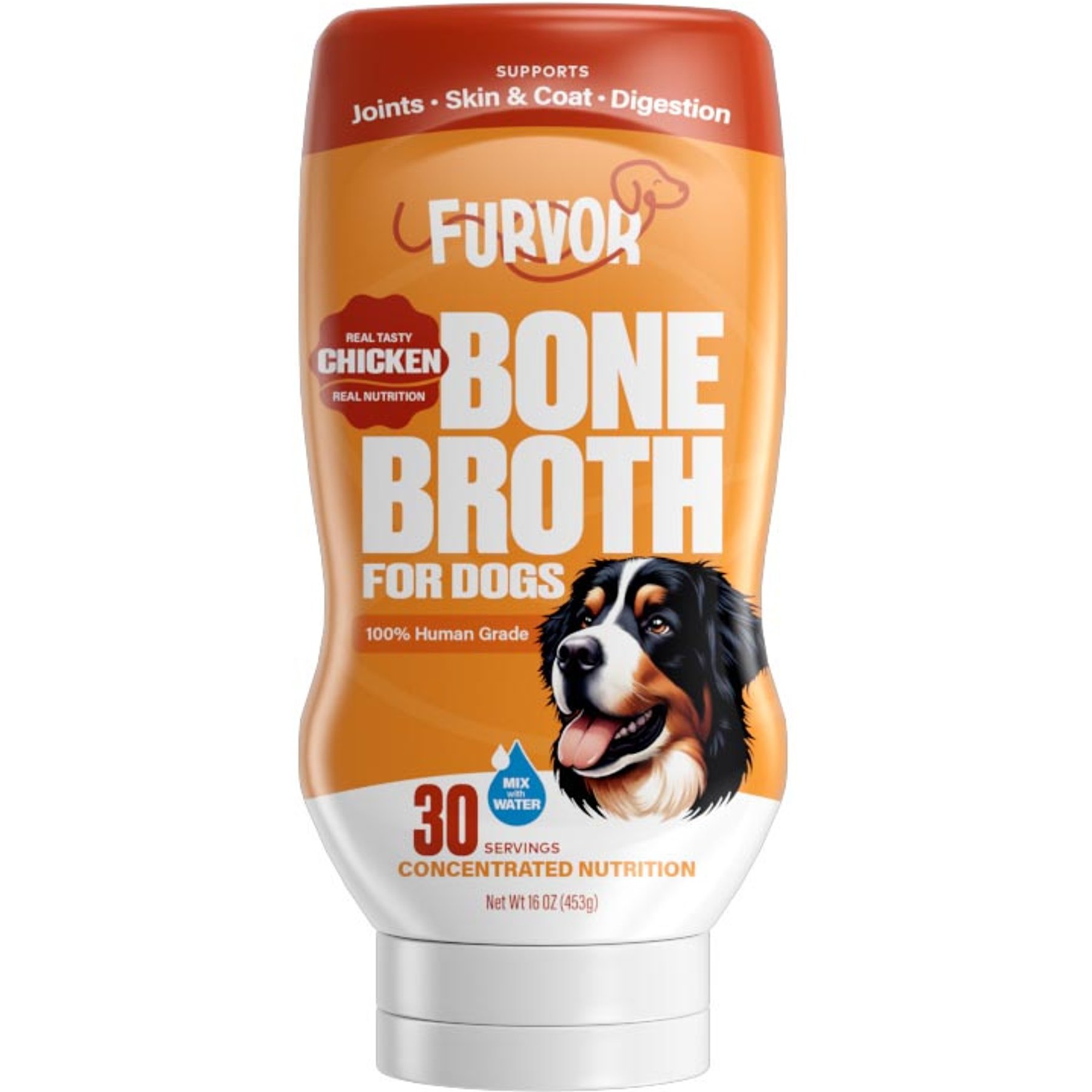Furvor Chicken Concentrated Bone Broth Digestive Health High-Protein Liquid Dog Food Topper, 16-oz bottle