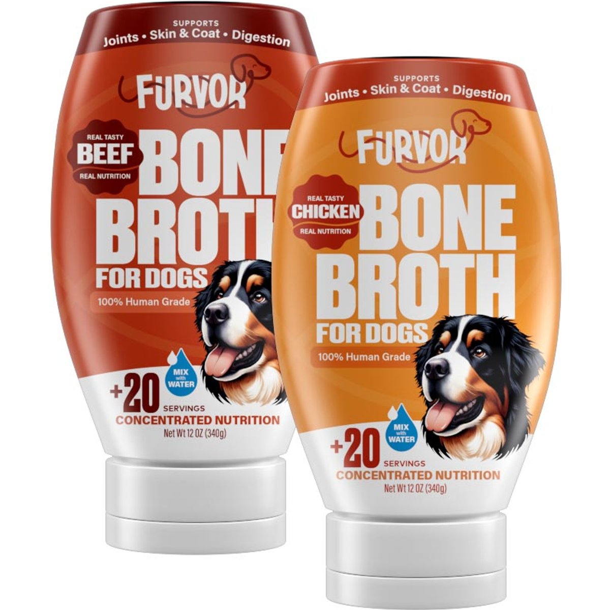 Furvor Combo Beef Chicken Concentrated Digestive Health High-Protein Liquid Dog Food Topper, 12-oz bottle, 2 count