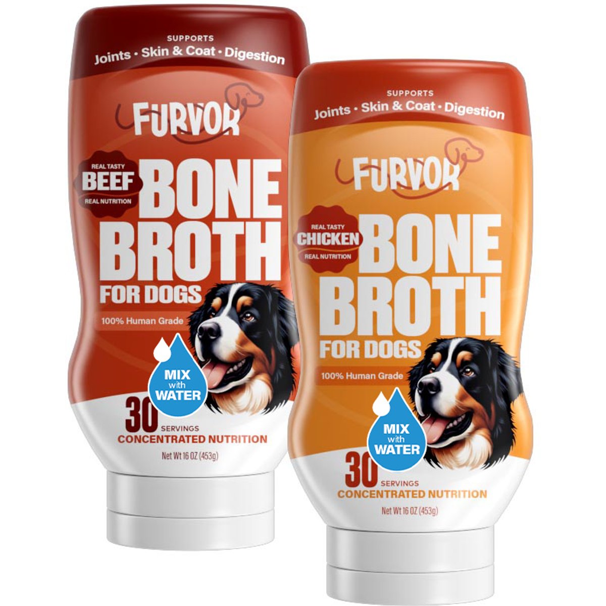 Furvor Combo Beef Chicken Concentrated Digestive Health High-Protein Liquid Dog Food Topper, 16-oz bottle, 2 count